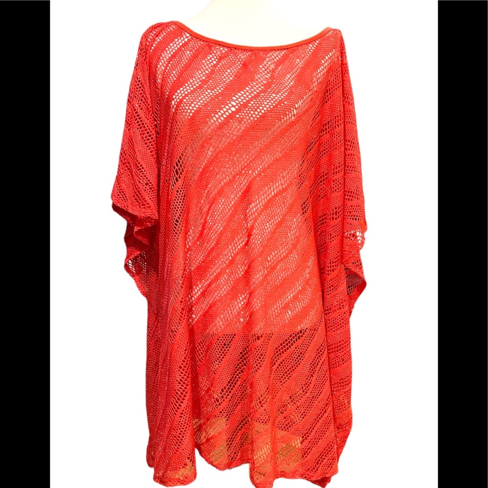 Orange coral mesh  tunic coverup  one size fits all